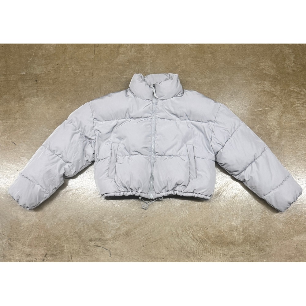 Size Large - H&M Divided Womens Gray Cropped Puffer Jacket Full Zip Quilted Coat